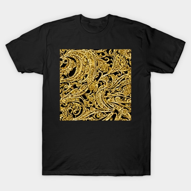 Black and Gold Filigree pattern T-Shirt by RavenRarities